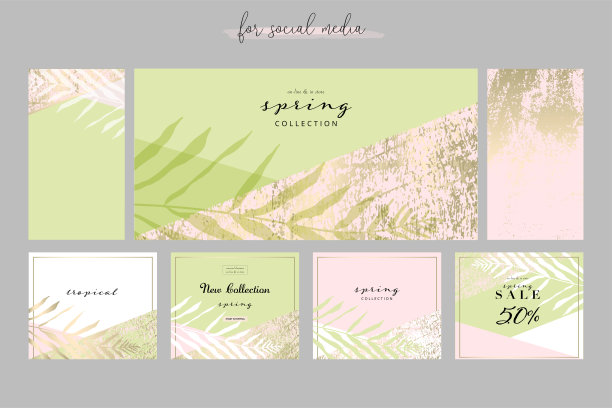 社交媒体横幅模板的广告春季到达收集图片下载