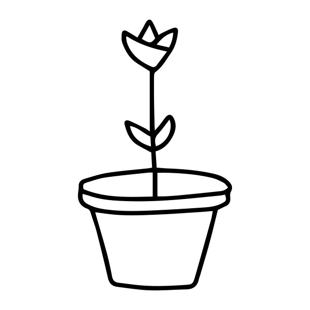 可爱舒适的郁金香在盆中孤立的白色背景。涂鸦矢量大纲插图。花图片下载