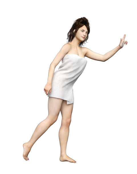 女人站在一个毛巾孤立的白色，3D渲染图片下载