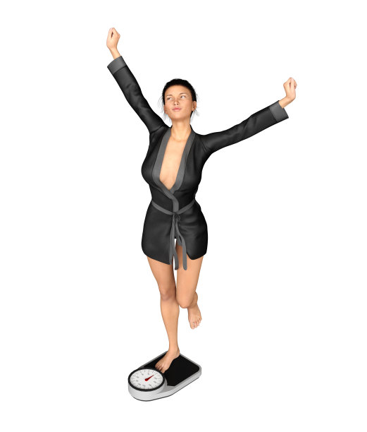 女人站在尺度在浴衣孤立在白色，3d渲染图片下载