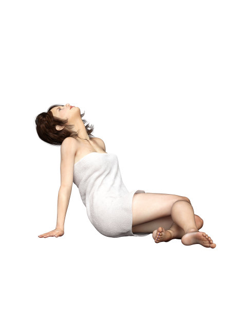 女人站在一个毛巾孤立的白色，3D渲染图片下载