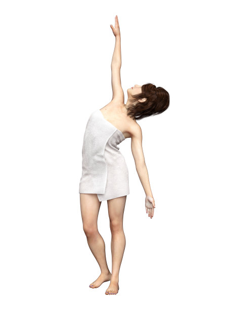 女人站在一个毛巾孤立的白色，3D渲染图片下载