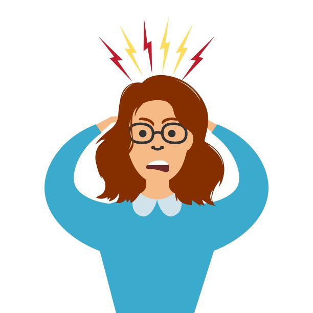 矢量强调女商人头痛的工作。图片下载