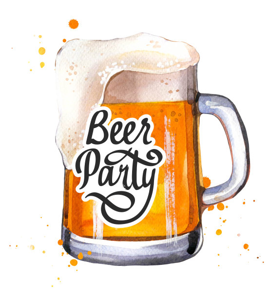 啤酒派对海报。水彩插图，描绘了酒吧中风格独特的淡啤酒杯。庆祝活动饮品菜单。啤酒节图片下载