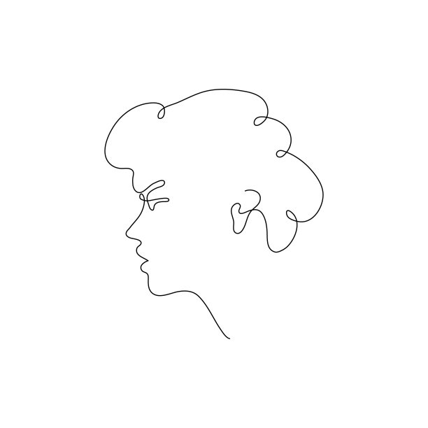 一线女头设计剪影。手绘极简主义风格矢量插图图片下载