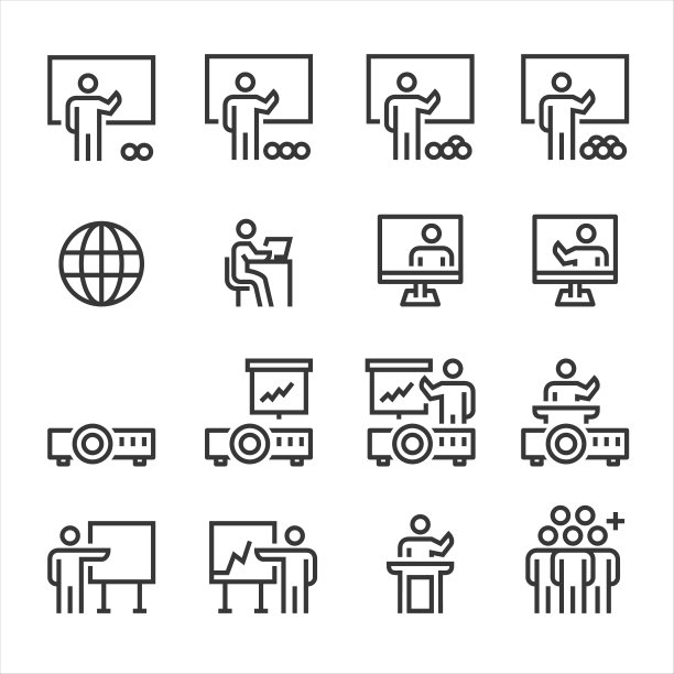 商业培训图标，符号完美的设计简单的集使用在网站信息图标志报告，线图标矢量插图图片下载