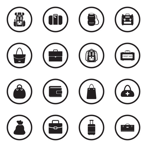 包图标。圆形的黑色平面设计。矢量插图。图片下载