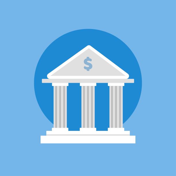 颜色银行图标隔离在蓝色背景。素材图片