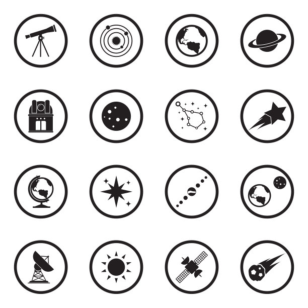 天文学图标。圆形的黑色平面设计。矢量插图。图片下载