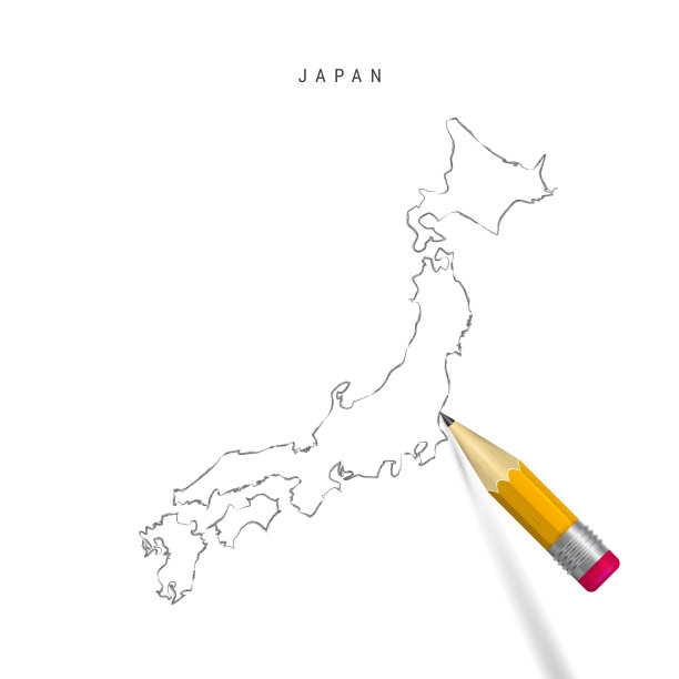 日本手绘草图轮廓矢量地图孤立在白色的背景图片下载