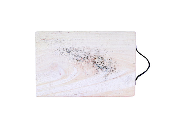 木质砧板，白色背景上有真菌图片下载