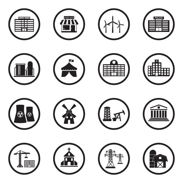 建筑图标。组2。圆形的黑色平面设计。矢量插图。图片下载