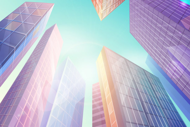 窗户在阳光下发光的摩天大楼图片下载