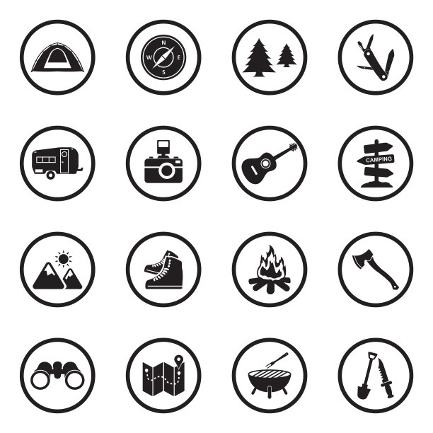 露营的图标。圆形的黑色平面设计。矢量插图。图片下载