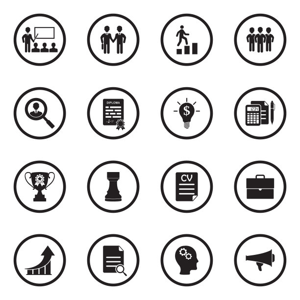 职业与商业图标。圆形黑色扁平设计。矢量图图片下载