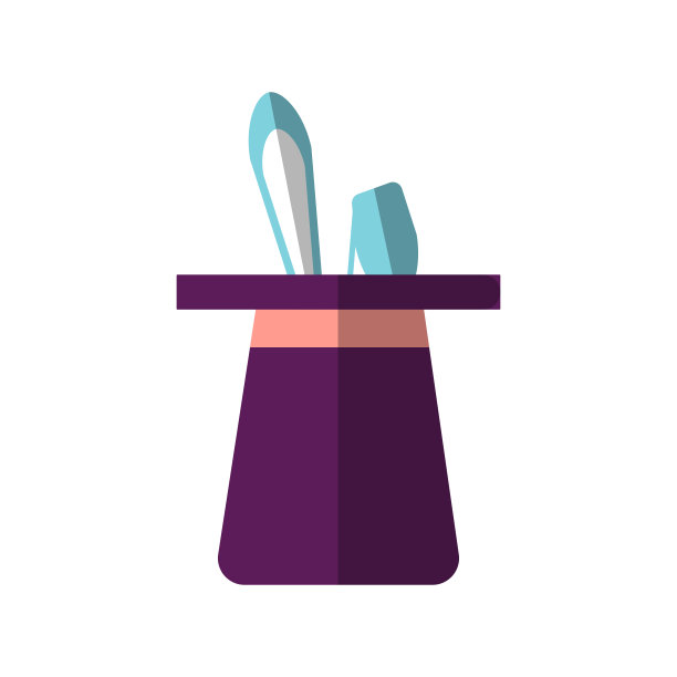 矢量平面设计，里面有魔法黑帽兔子的插画和贴兔年。平面图标孤立在白色背景上。咒语概念，魔术师表演。图片下载