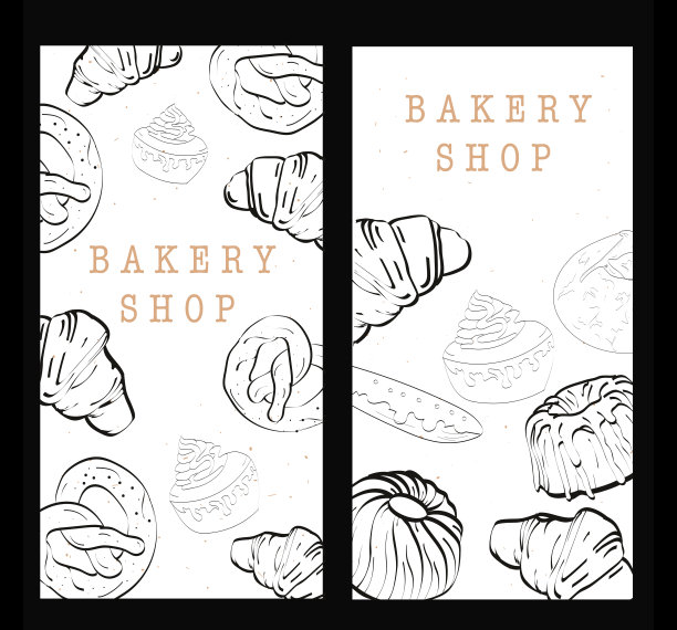 卡片模板与涂鸦轮廓蛋糕，甜点和派。图片下载