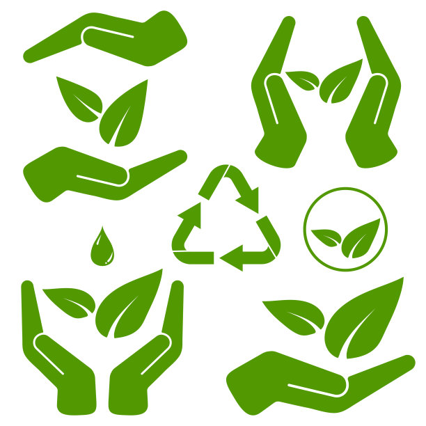 手握绿叶矢量插图设置孤立在白色背景。图片下载