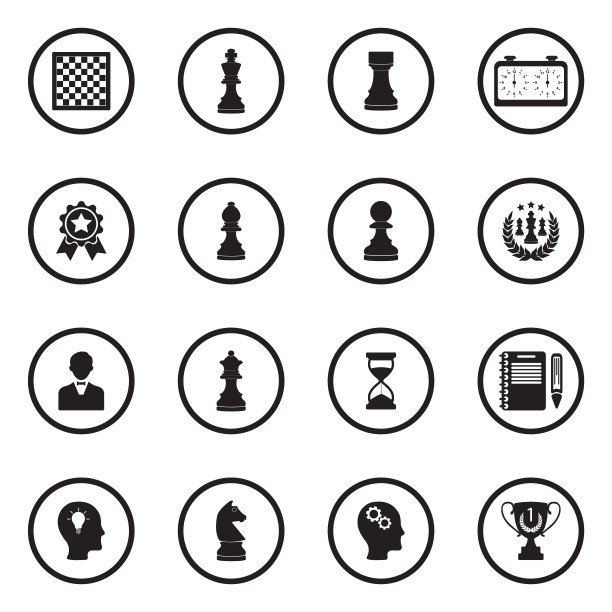 国际象棋图标：圆形黑色扁平设计矢量图图片下载