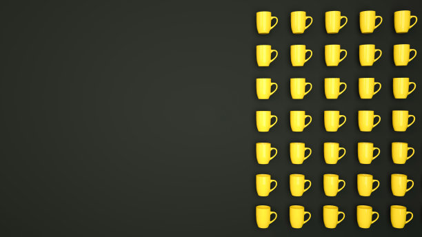 3d横幅与黄色杯子和拷贝空间上的黑色背景。热饮料的概念。茶或咖啡的概念。最小的主意。三维渲染图片下载