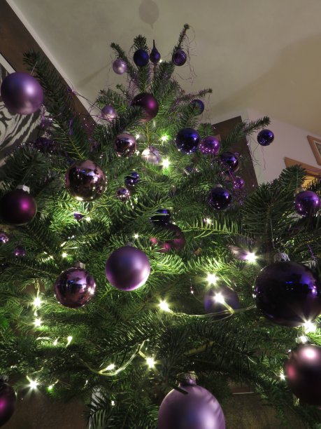 用球和灯装饰的圣诞树图片下载