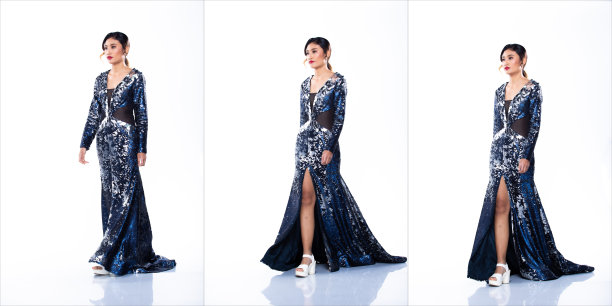 年轻的亚洲女人穿着亮片晚礼服图片下载