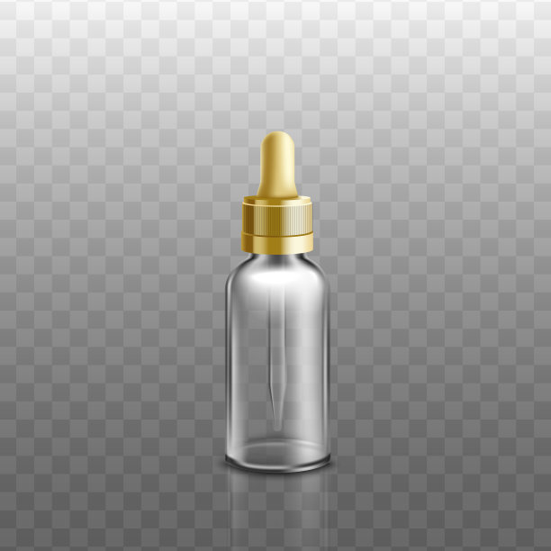 化妆品精油玻璃瓶3d逼真矢量插图孤立。图片下载