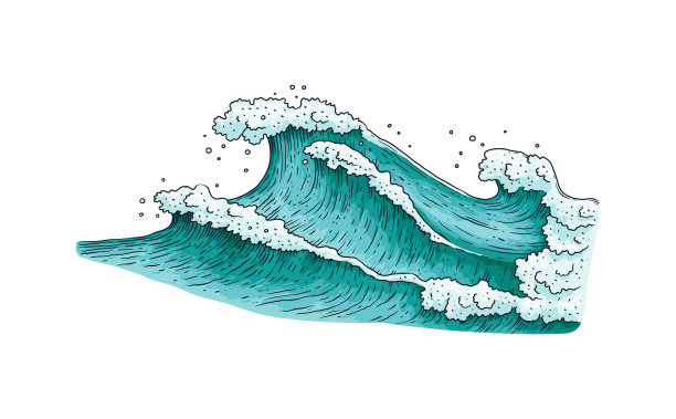 波涛汹涌的海浪在白色的背景上孤立图片下载