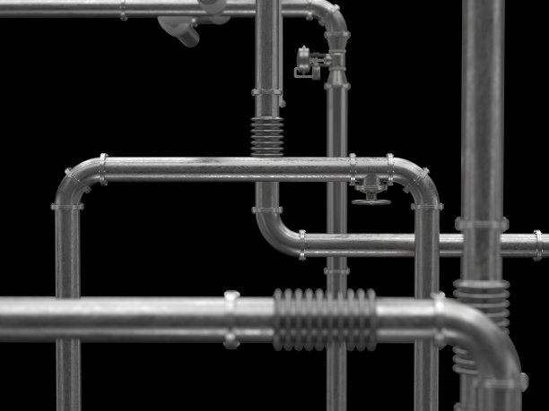 3D渲染，不锈钢管道系统图片下载