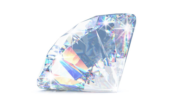 切割钻石与阴影和发光的镜头耀斑。闪闪发光的钻石在白色背景上孤立的3D渲染插图图片下载