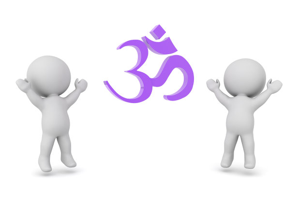 3D字符愉快地跳跃旁边的OM符号图片下载