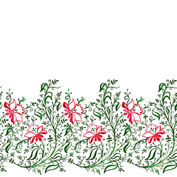 无缝图案装饰镂空精致的花朵和叶子卷曲和藤蔓绿粉色图片下载