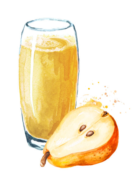 一杯香甜的蜂蜜梨汁。手绘水彩插图孤立的白色背景图片下载