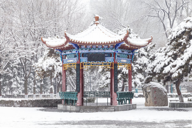 雪中的亭子图片下载