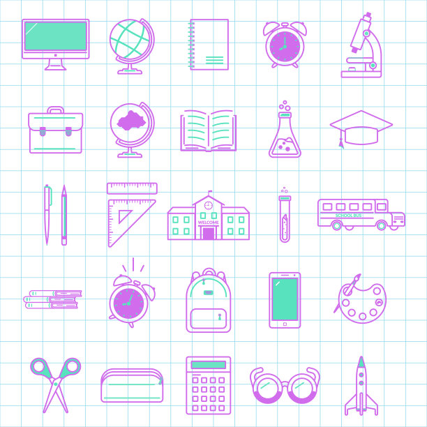 教育主题线稿图标集，开学季图片下载