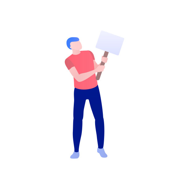 商人拿着白色空白海报。矢量插图。素材图片