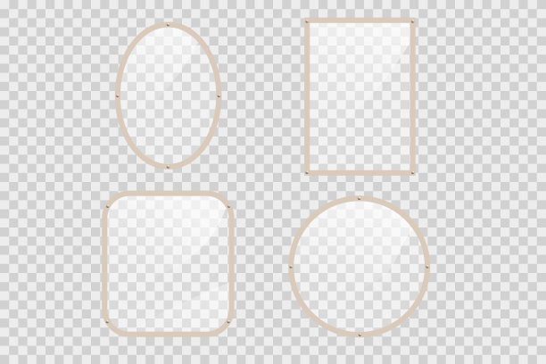 空镜子与反射模型风格。现实的镜子。金属圆形矩形镜框，白色镜面模板。图片下载