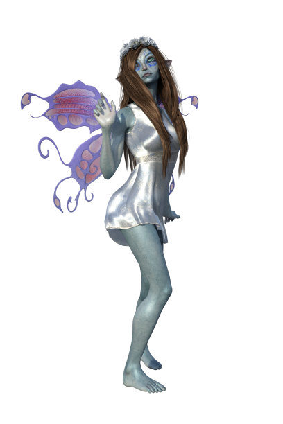 冬仙子在裙与翅膀孤立在白色，3d渲染。图片下载