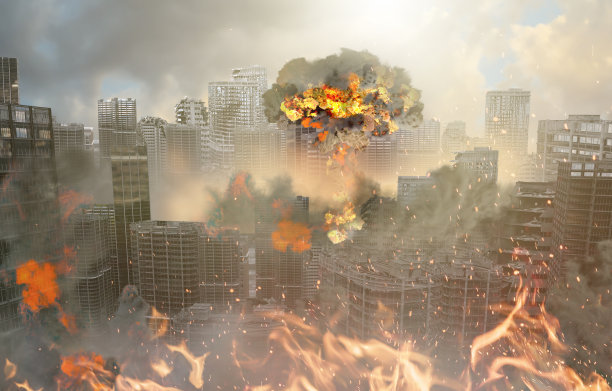 后末日城市中的原子弹爆炸3D渲染图片下载