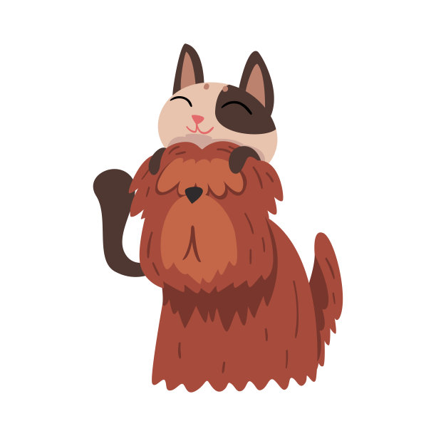 有趣的猫躺在狗，可爱的宠物动物角色是最好的朋友矢量插图图片下载