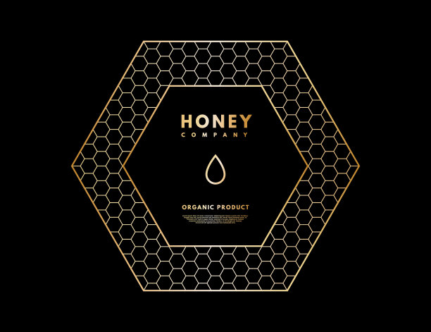 蜂蜜标志与金色梯度蜂蜜滴在框架六边形。图片下载