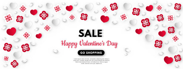 情人节快乐。银色和红色的纸心，花，叶。图片下载