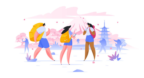 在亚洲旅游度假平面矢量插图旅客行李图片下载