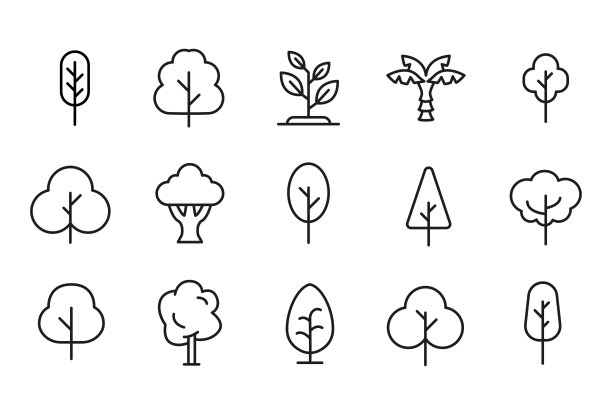 向量线图标树的集合。图片下载