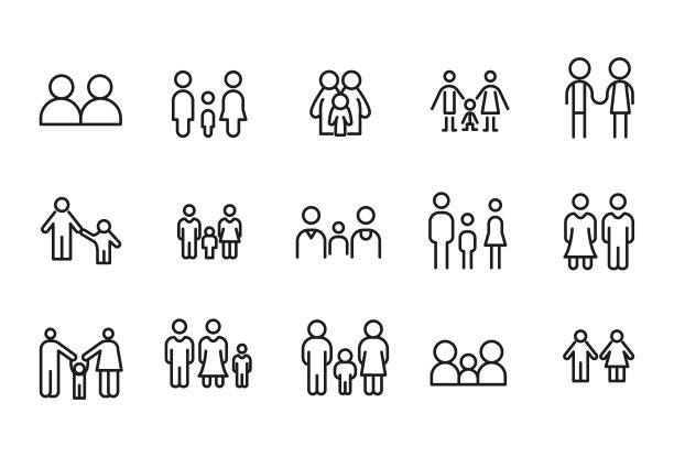 Premium set of family line icons.家庭系列图标。图片下载