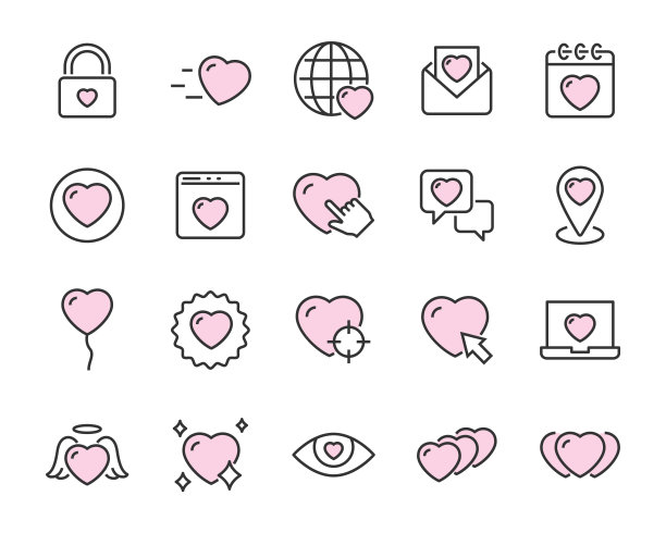 一套心的图标，浪漫，情人节，关系，爱，心的形状图片下载