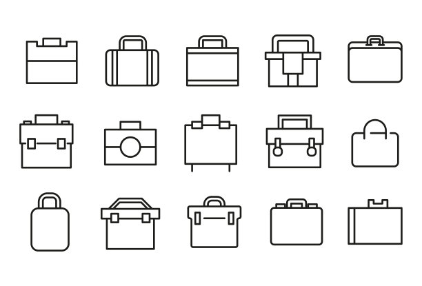 简单的公文包设置现代细线图标。图片下载