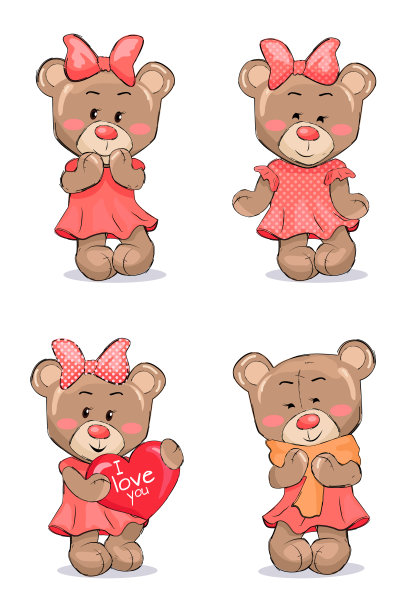 可爱的母熊穿着粉红色的裙子，头戴蝴蝶结图片下载