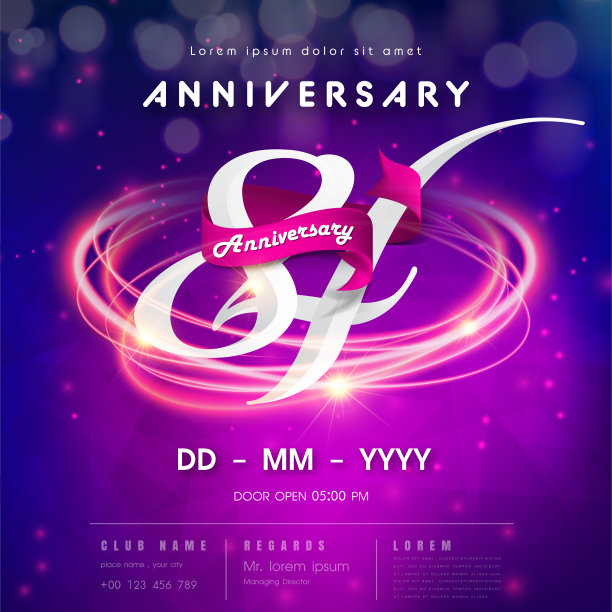 84周年纪念标志模板紫色抽象未来主义空间背景。84现代科技设计庆祝数字与高科技网络数字技术概念设计元素。图片下载