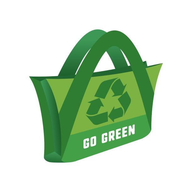 去绿色购物袋孤立的白色背景图片下载